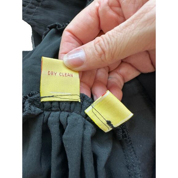 Catherine Malandrino Black Deep-V Gauze Satin Velvet Ruched 3/4 Sleeve Blouse S - Picture 10 of 12